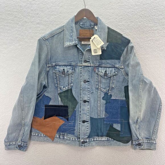 Levi's Trucker Jacket Men's Large Vintage Relaxed Fit Denim Patchwork Distressed - Picture 1 of 13